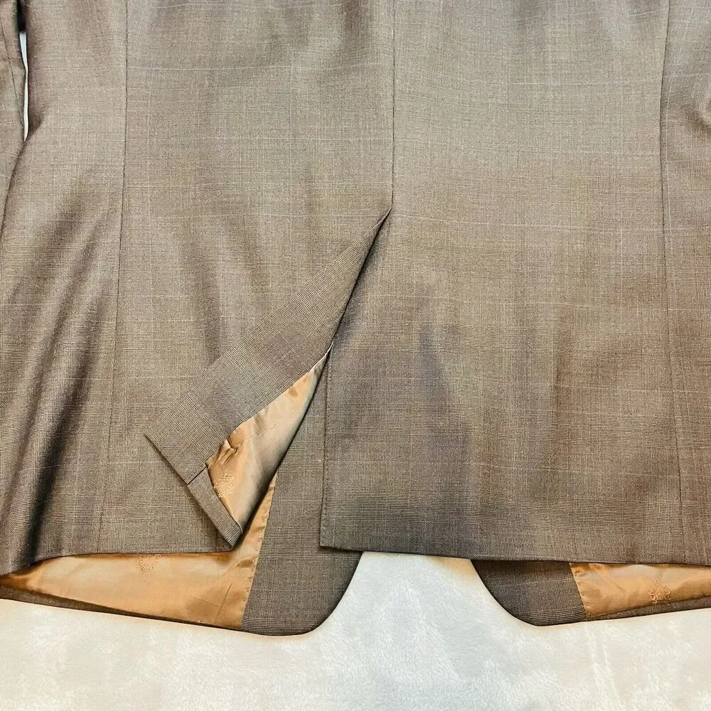 Lauren‎ Ralph Lauren Wool Blazer Mens 44L Olive Brown Micro Plaid Two Button